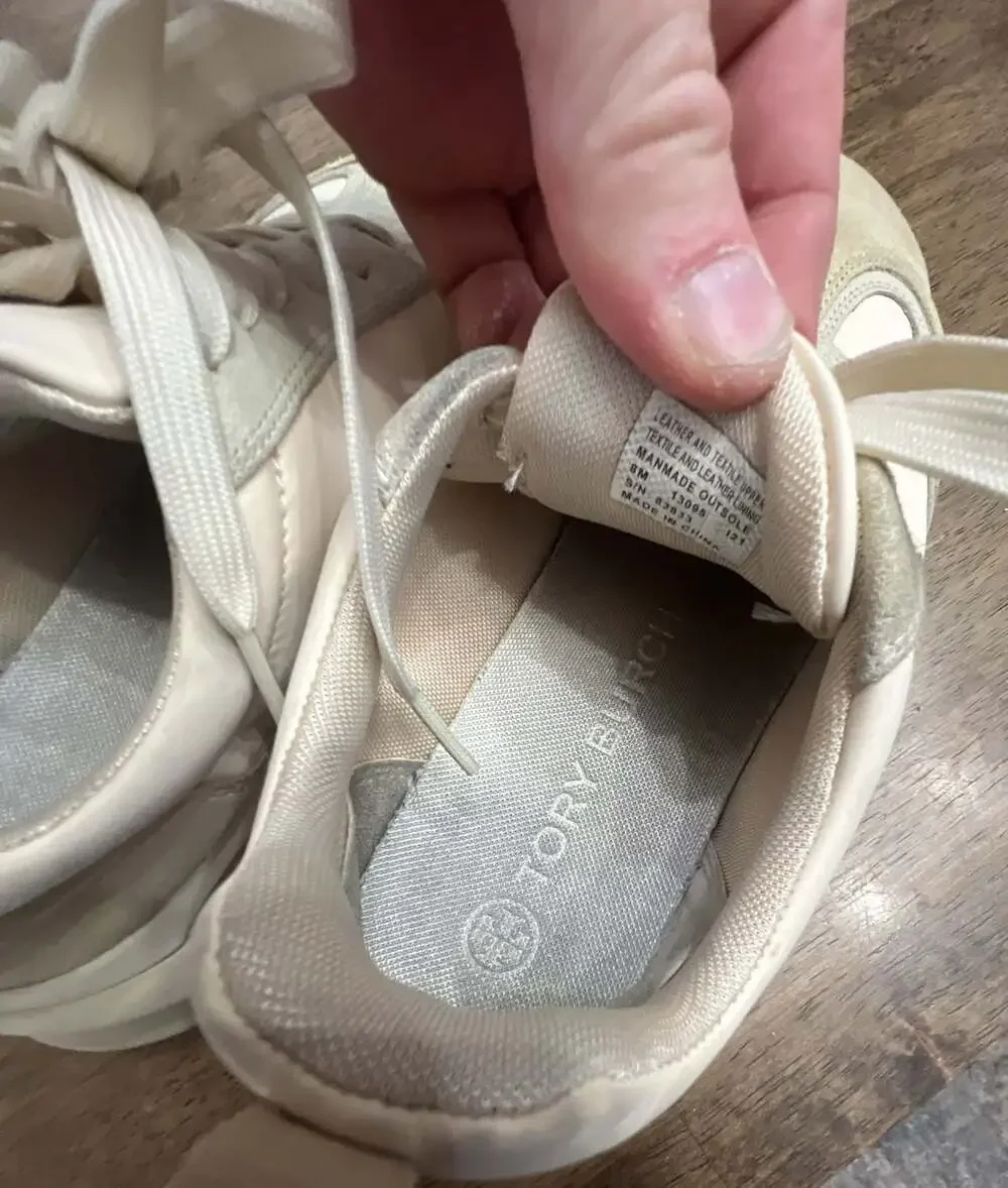 Tory Burch Women's Good Luck Trainer Sneakers Ivory Taupe 8m
